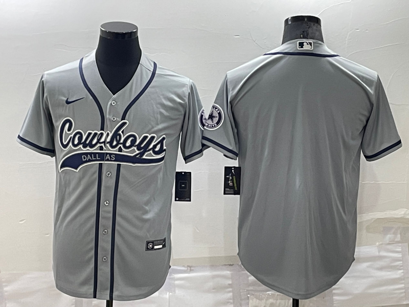 Men's Dallas Cowboys Blank Grey Cool Base Stitched Baseball Jersey Men's Dallas Cowboys Blank Grey Cool Base Stitched Baseball Jersey